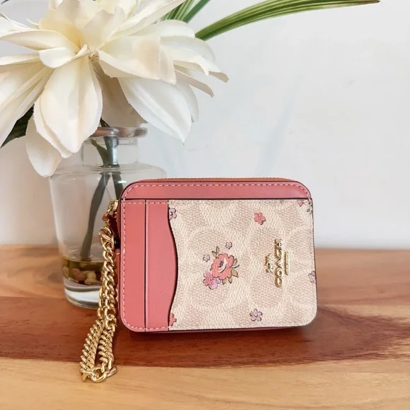 NWT Coach Zip Card Case In Signature Canvas With Floral Print - Picture 2 of 4
